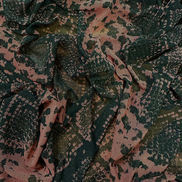 Terra Cotta and Black Snakeskin Print Stretrch Mesh Fabric
