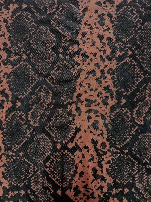 Terra Cotta and Black Snakeskin Print Stretrch Mesh Fabric