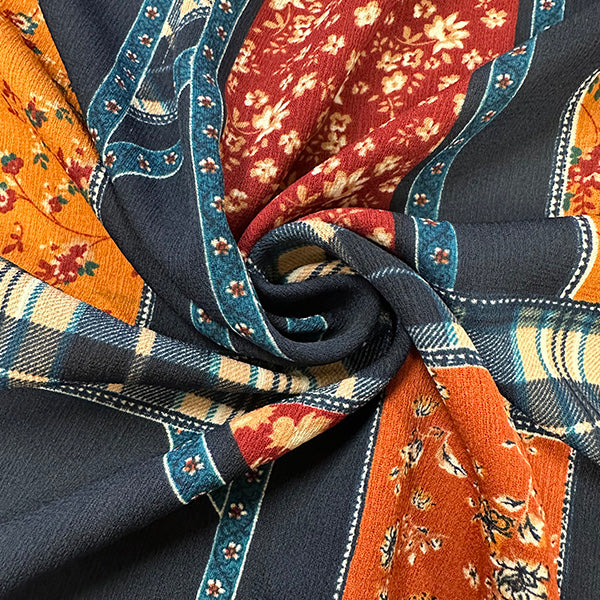 Navy Multi Patchwork Print High Crepe Fabric