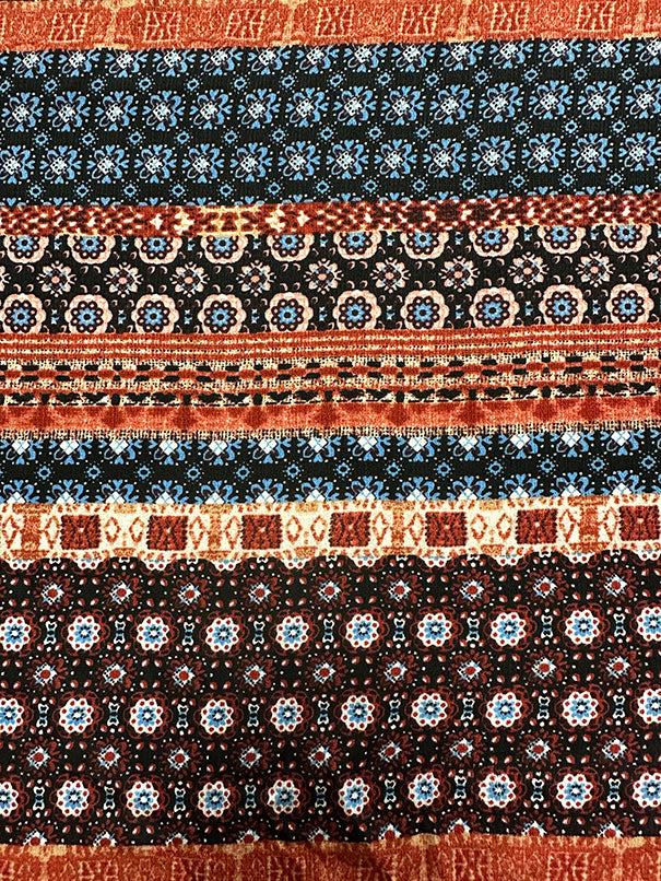 2 3/8 YD PC-Blue Multi Stripe Print High Crepe Fabric