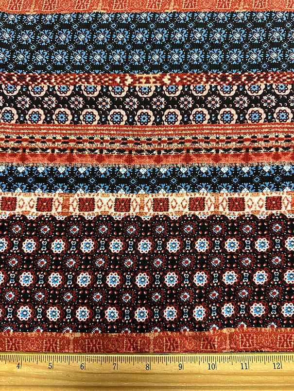 2 3/8 YD PC-Blue Multi Stripe Print High Crepe Fabric