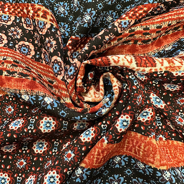 2 3/8 YD PC-Blue Multi Stripe Print High Crepe Fabric