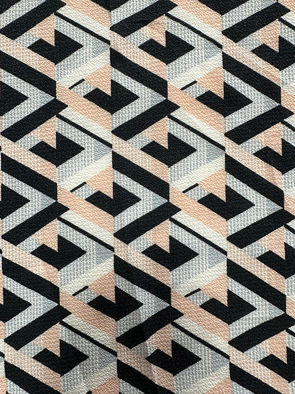 Peach Multi Geometric Poly Print High Crepe Fabric