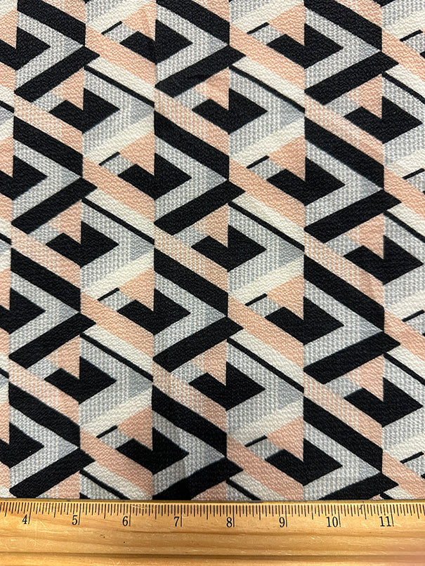 Peach Multi Geometric Poly Print High Crepe Fabric
