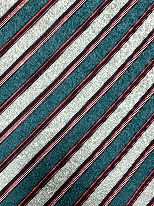 Teal Multi Diagonal Stripe Poly Print High Crepe Fabric