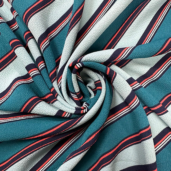 Teal Multi Diagonal Stripe Poly Print High Crepe Fabric