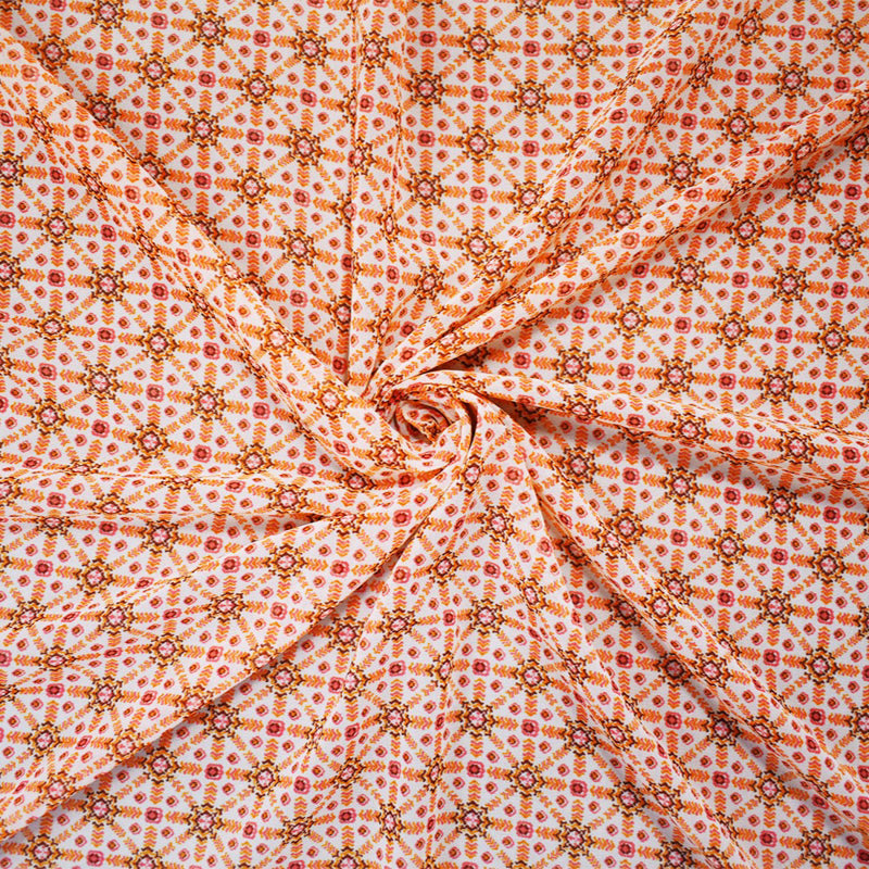 2 YD PC-Pink-White-Multi Poly Abstract Printed Chiffon Woven Fabric