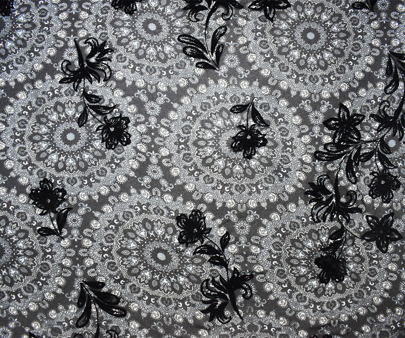 5 1/4 YD PC-Black Poly Medallion Print Floral Burnout Chiffon Woven Fabric