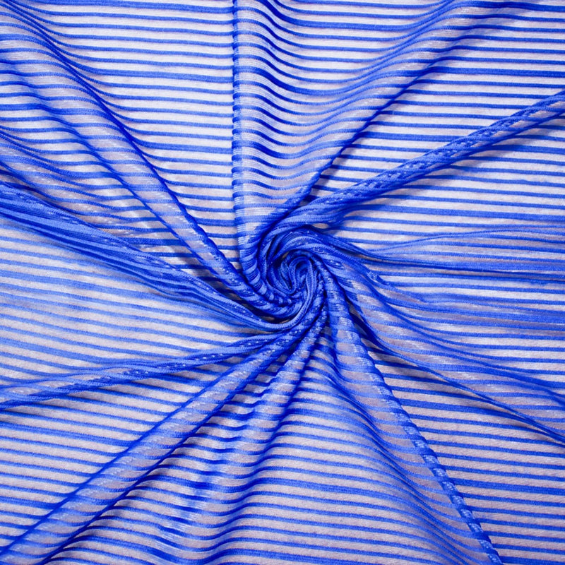 Blue Poly Stretch Spandex Rib Like Mesh Knit Fabric