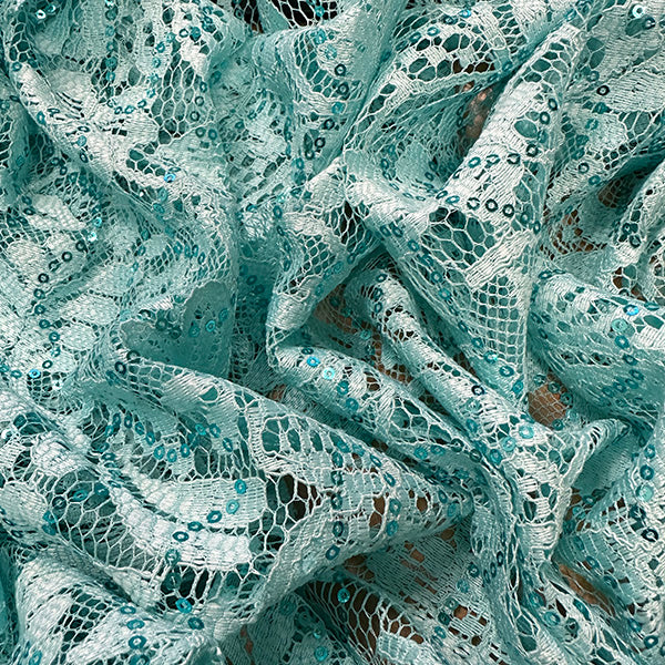 4 1/4 YD PC-Mint Green Embroidered Sequin Lace Fabric