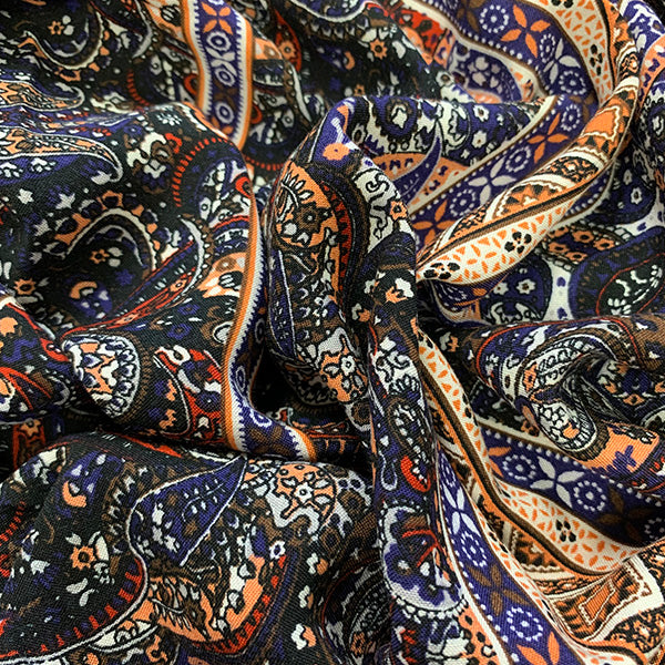 Peach Multi Stripe Print Rayon Challis Fabric