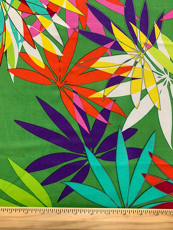 4 YD PC-Green Multi Palm Frond Print Rayon Challis Fabric