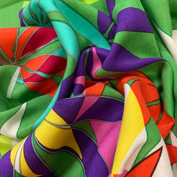 4 YD PC-Green Multi Palm Frond Print Rayon Challis Fabric