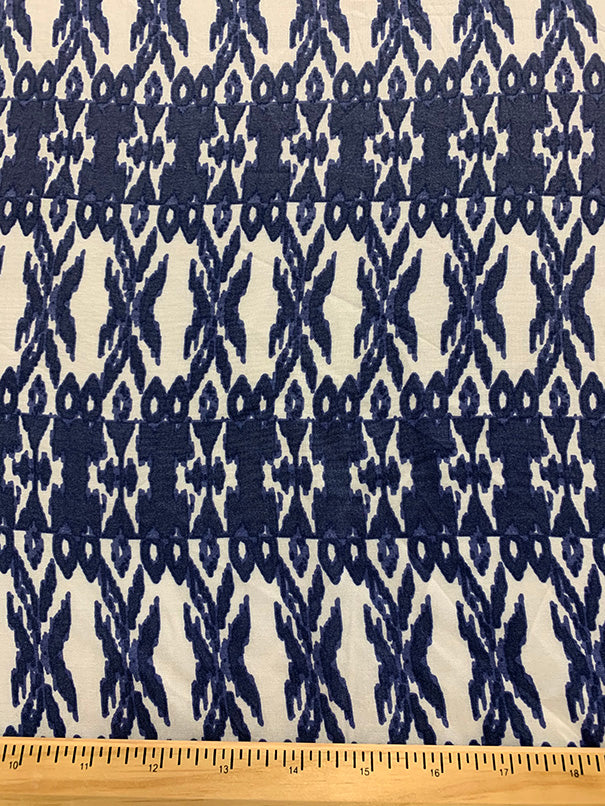 Periwinkle and White Stripe Print Rayon Challis Fabric
