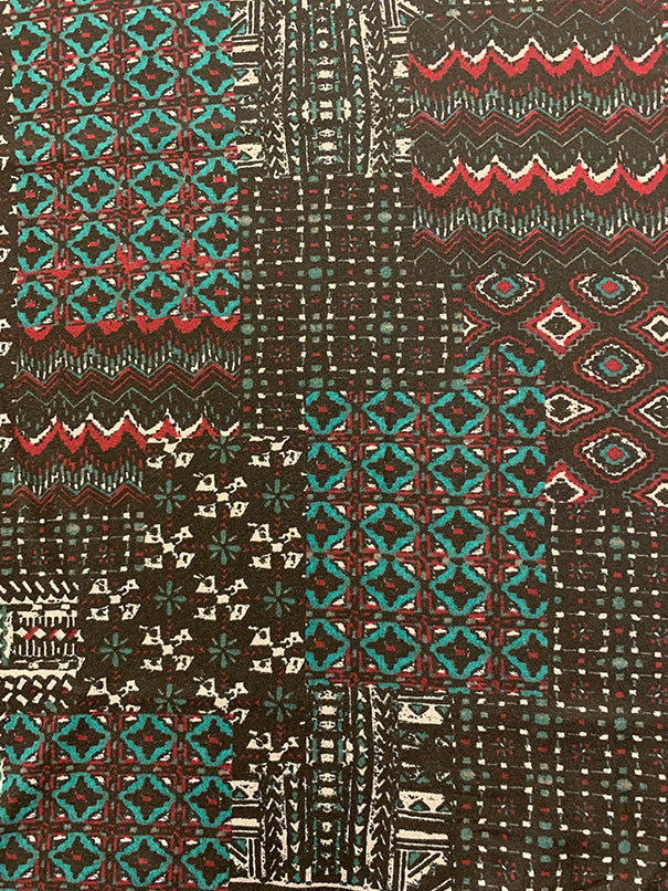 Black Multi Patchwork Print Rayon Challis Fabric