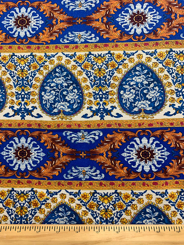 Blue Multi Stripe Print Rayon Challis Fabric