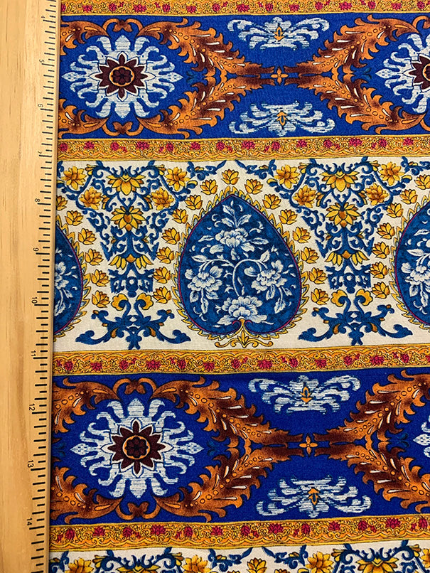 Blue Multi Stripe Print Rayon Challis Fabric