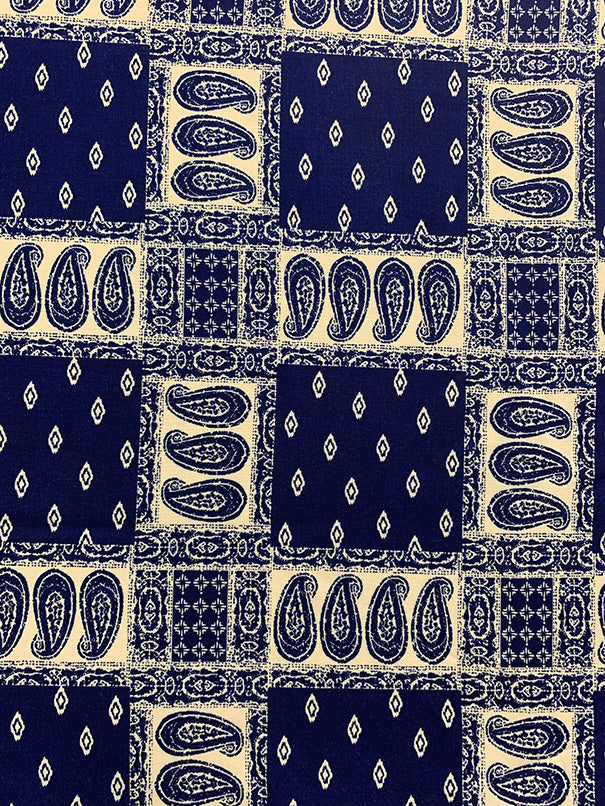 3 YD PC-Blue and White Bandana Print Rayon Challis Fabric