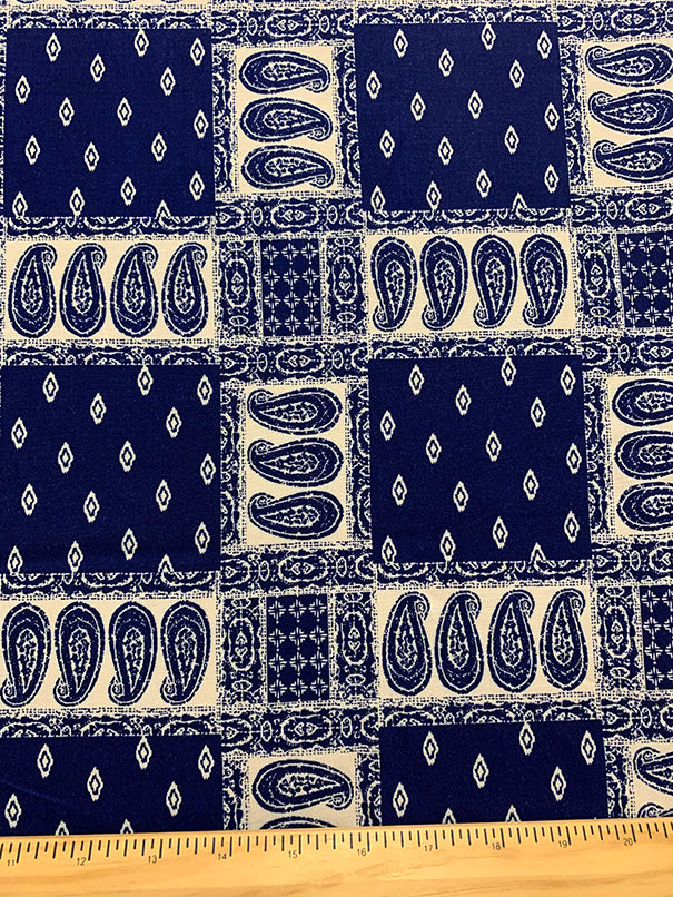3 YD PC-Blue and White Bandana Print Rayon Challis Fabric