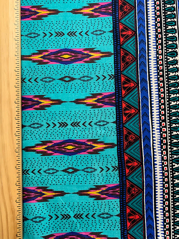 Blue and Pink Multi Stripe Print Rayon Challis Fabric