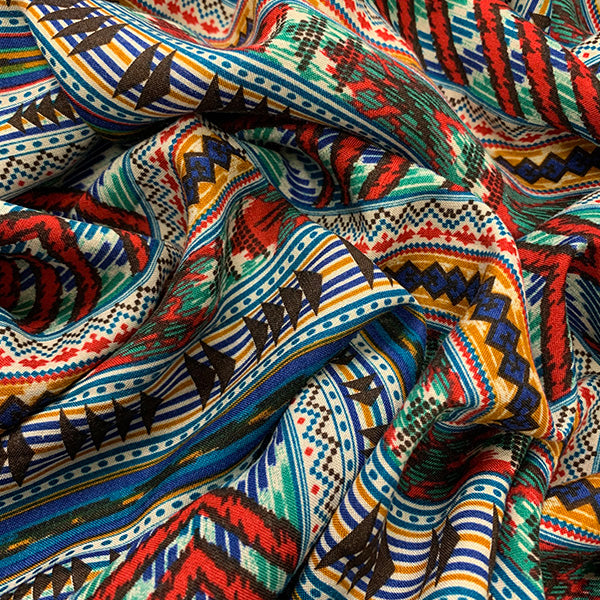 White Multi Stripe Print Rayon Challis Fabric