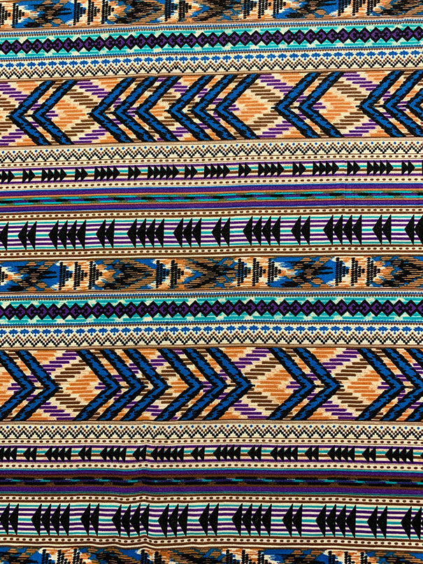 Teal and Purple Multi Print Stripe Rayon Challis Fabric