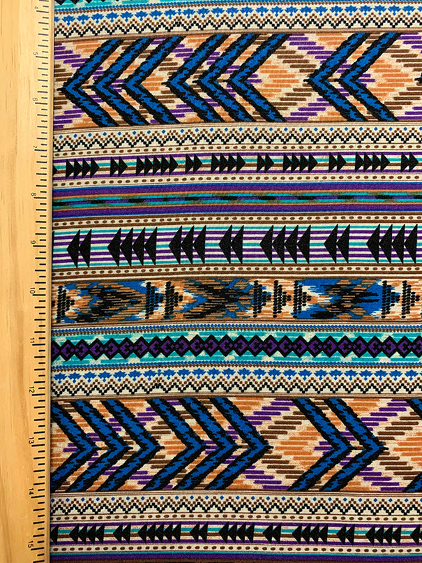 Teal and Purple Multi Print Stripe Rayon Challis Fabric