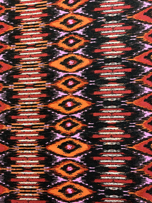 Black and Red Multi Stripe Print Rayon Challis Fabric