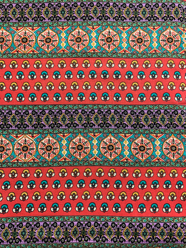 Fuschia and Teal Multi Stripe Print Rayon Challis Fabric