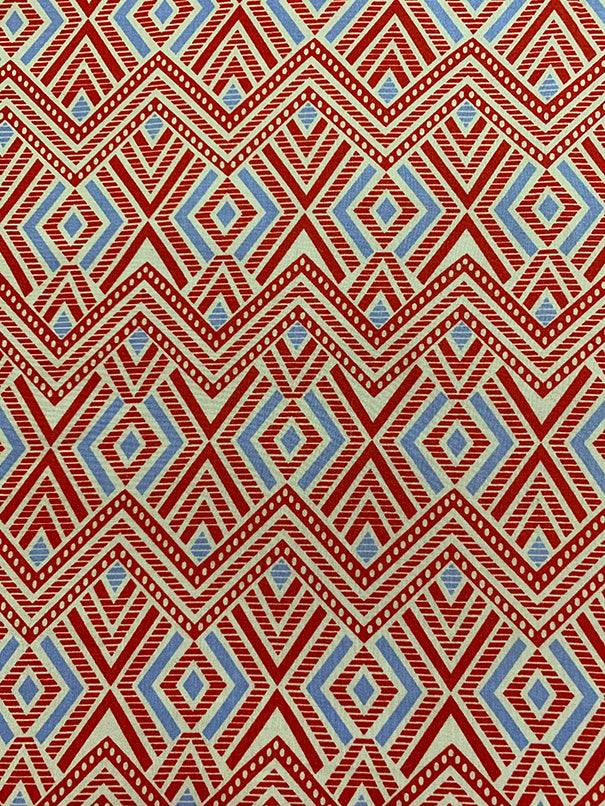 Red and White and Blue Print Rayon Challis Fabric