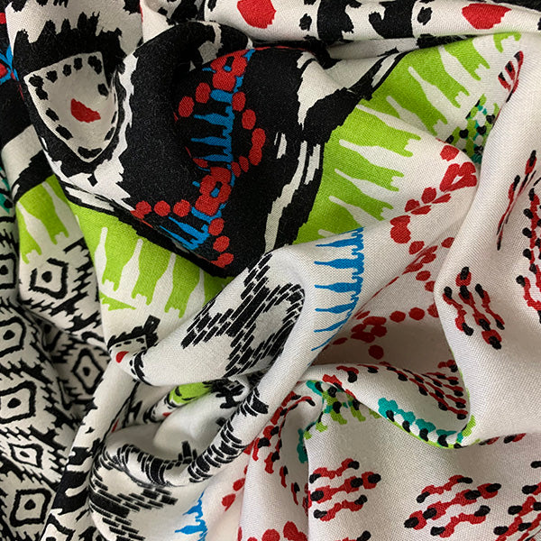 Black and Lime Abstract Stripe Print Rayon Challis Fabric