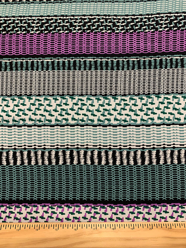 Purple and Aqua Multi Stripe Print Rayon Challis Fabric