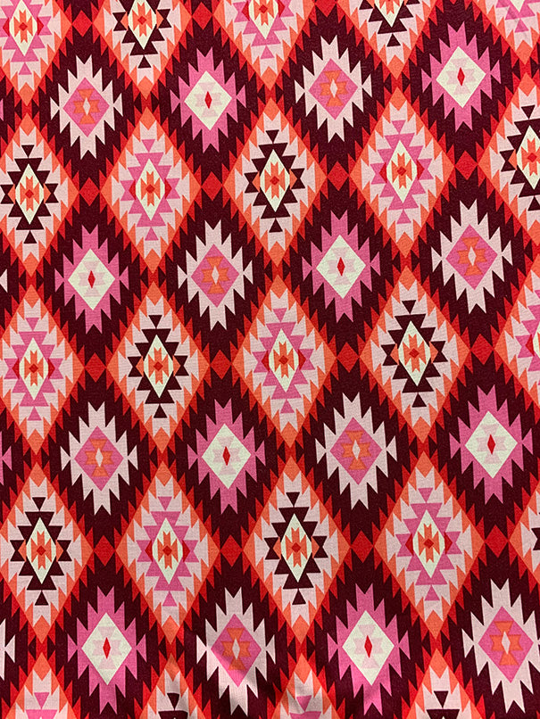 Pink and Red Aztec Print Rayon Challis Fabric