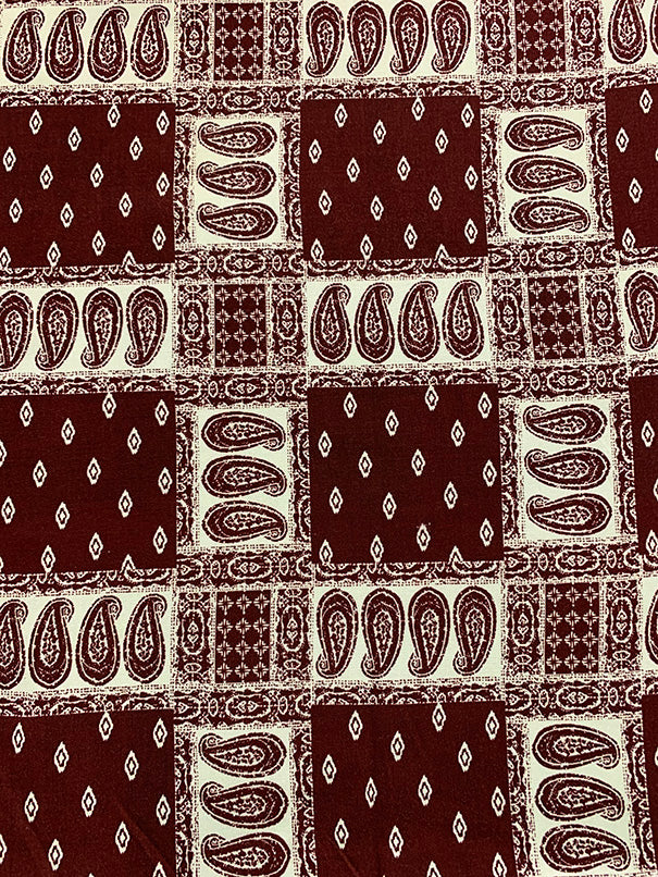 Burgundy and White Bandana Patchwork Print Rayon Challis Fabric