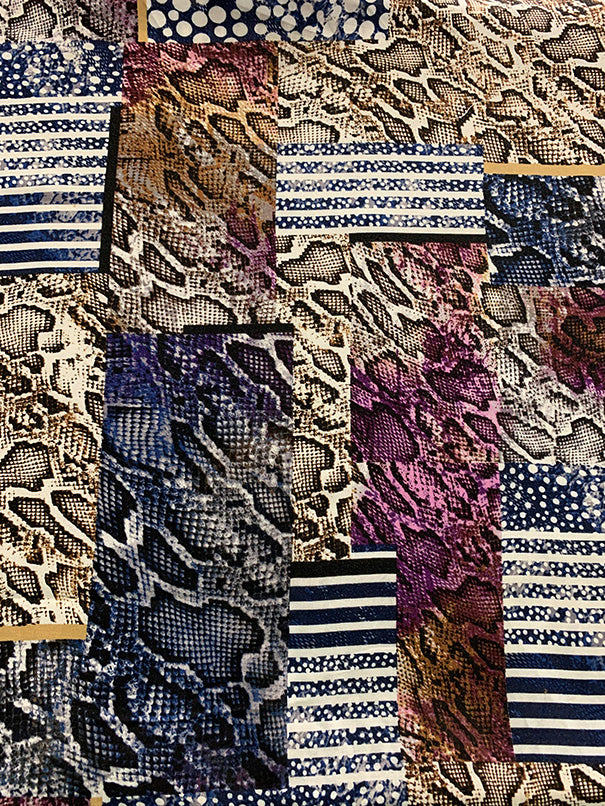 Purple and Blue Multi Animal Patchwork Print Rayon Challis Fabric