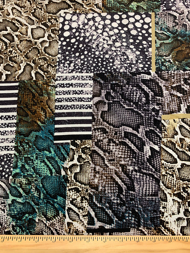 Shades of Gray Multi Animal Patchwork Print Rayon Challis Fabric