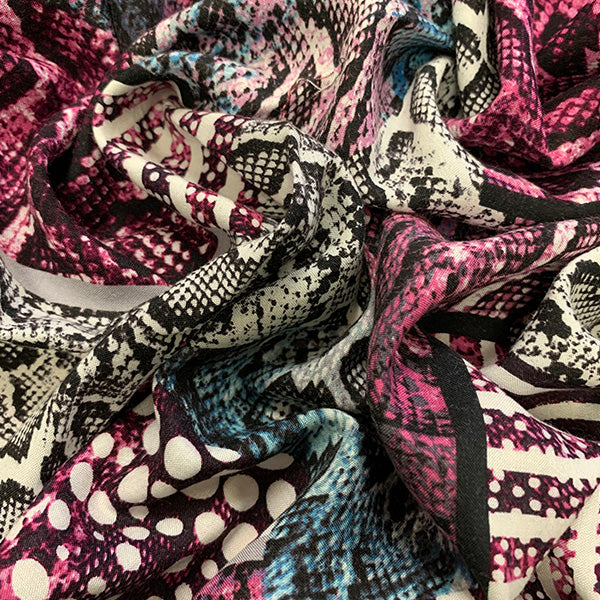 Magenta and Teal Animal Multi Patchwork Print Challis Fabric