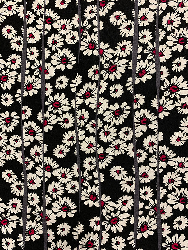 White and Red Daisy Print Rayon Challis Fabric