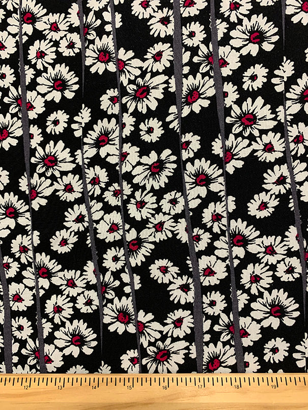 White and Red Daisy Print Rayon Challis Fabric