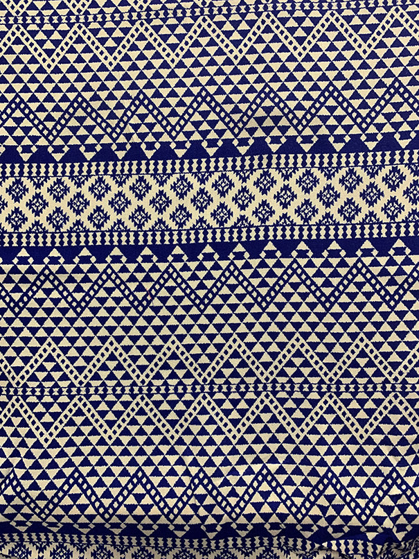 Blue and White Multi Print Stripe Rayon Challis Fabric