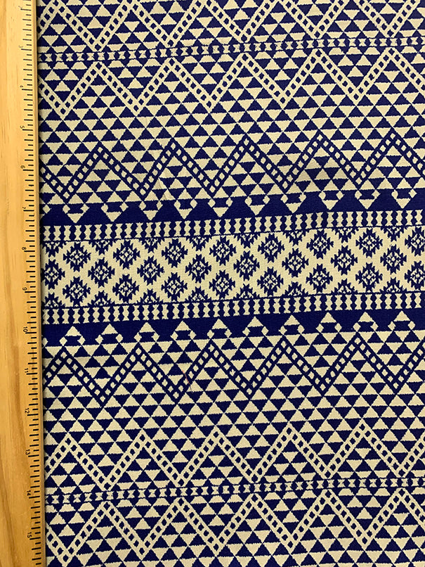 Blue and White Multi Print Stripe Rayon Challis Fabric