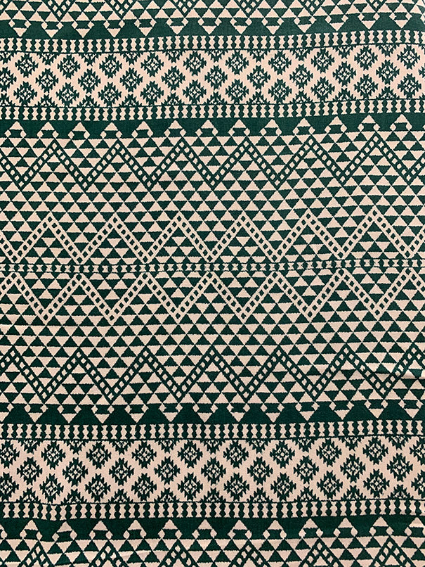 Green and White Multi Print Stripe Rayon Challis Fabric