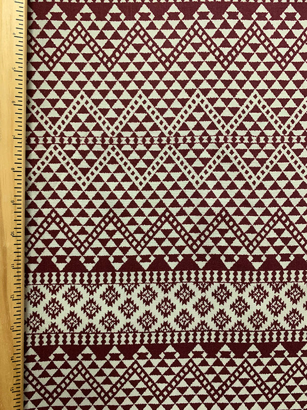 Burgundy and White Multi Print Rayon Challis Fabric
