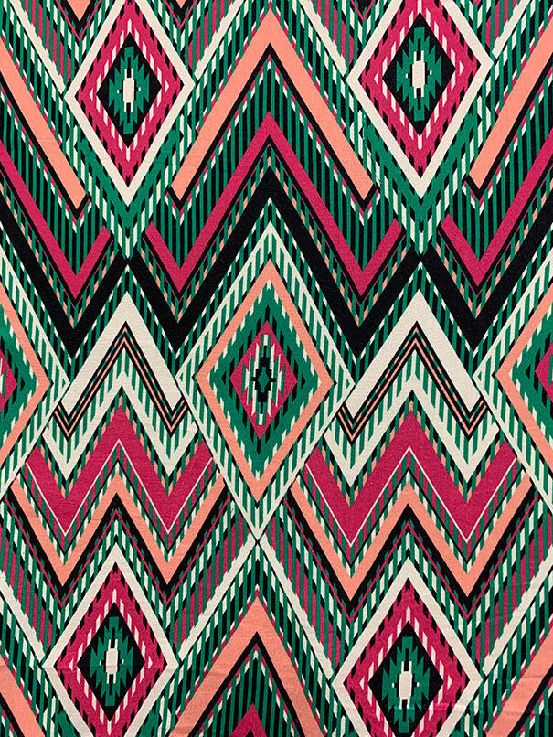 Green Multi Diamond Print Rayon Challis Fabric