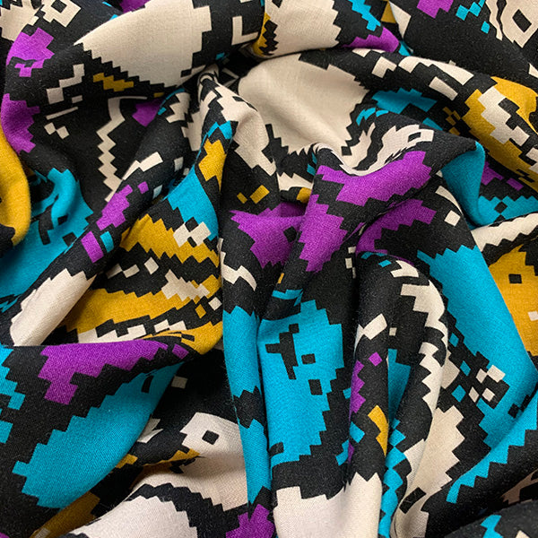 Turquoise Digital Floral Print Rayon Challis Fabric