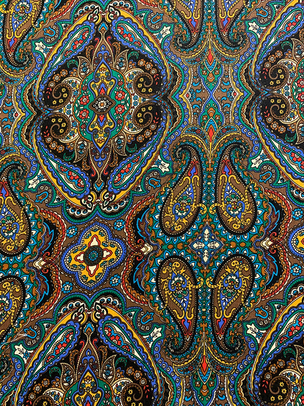 1 7/8 YD PC-Green and Brown Large Paisley Medallion Print Rayon Challis Fabric