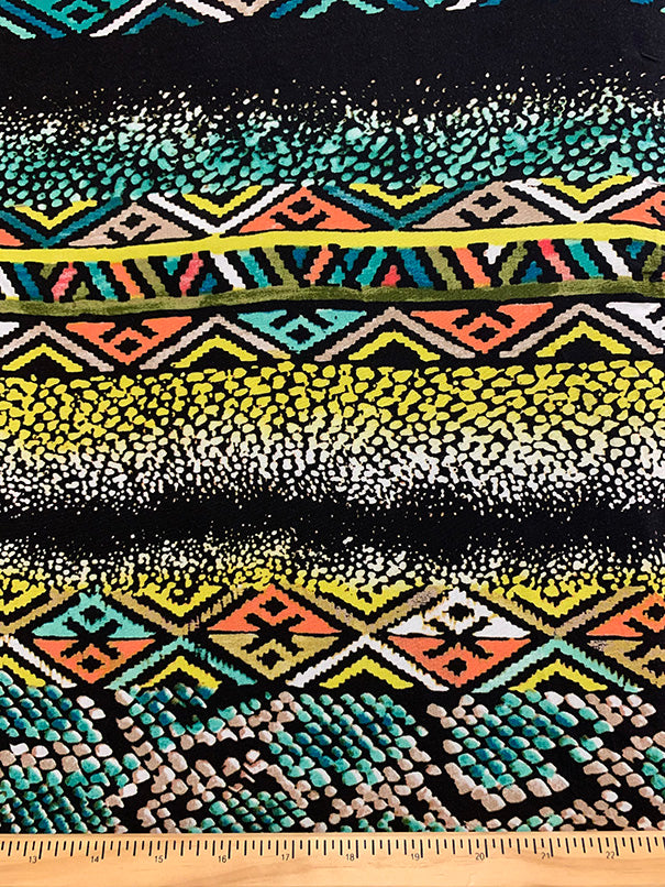 Black Multi Splatter Stripe Print Rayon Challis Fabric