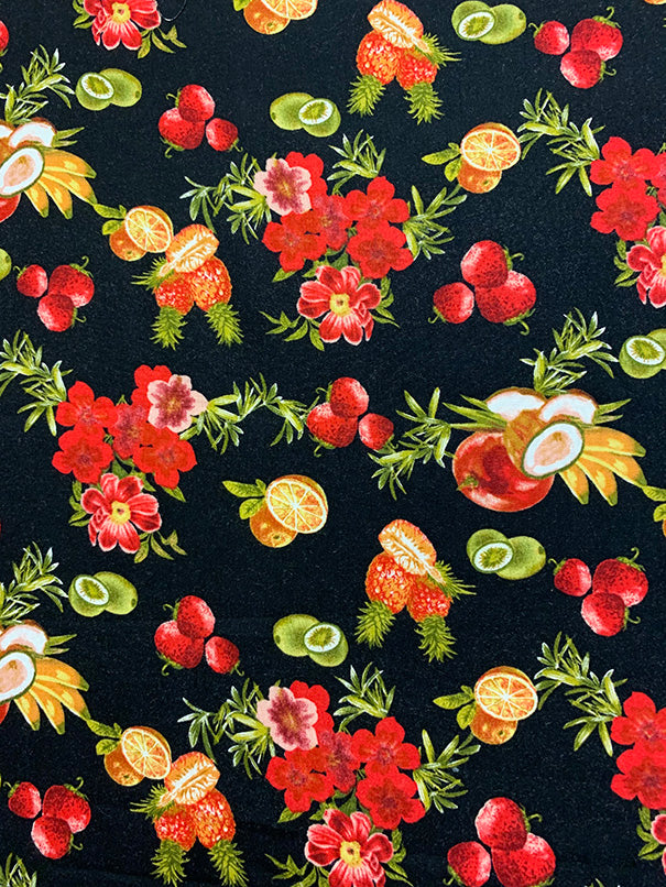 2 YD PC-Black Fruit Print Rayon Challis Fabric