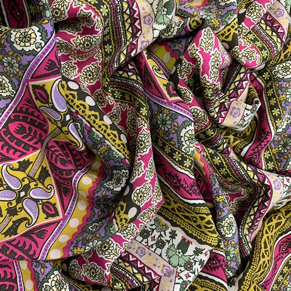 Purple and Magenta Multi Stripe Print Rayon Challis Fabric