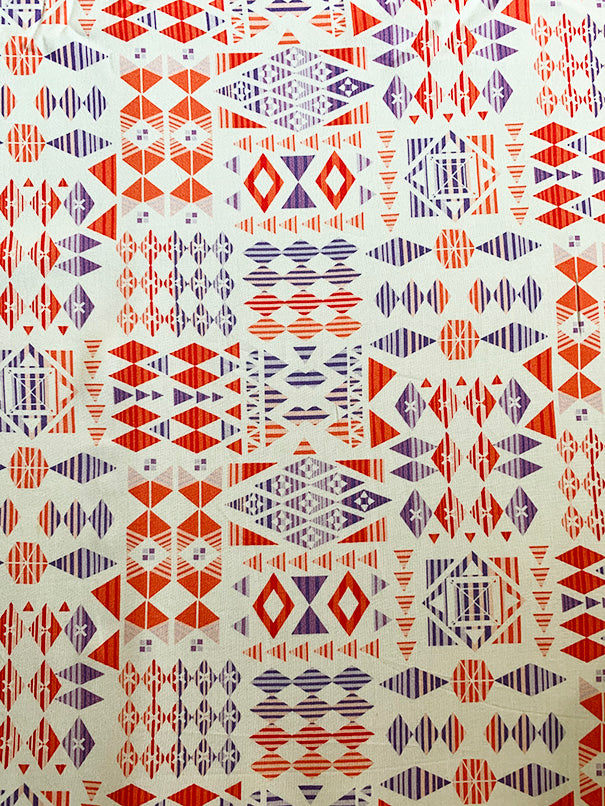 Purple and Red Multi Print Rayon Challis Fabric